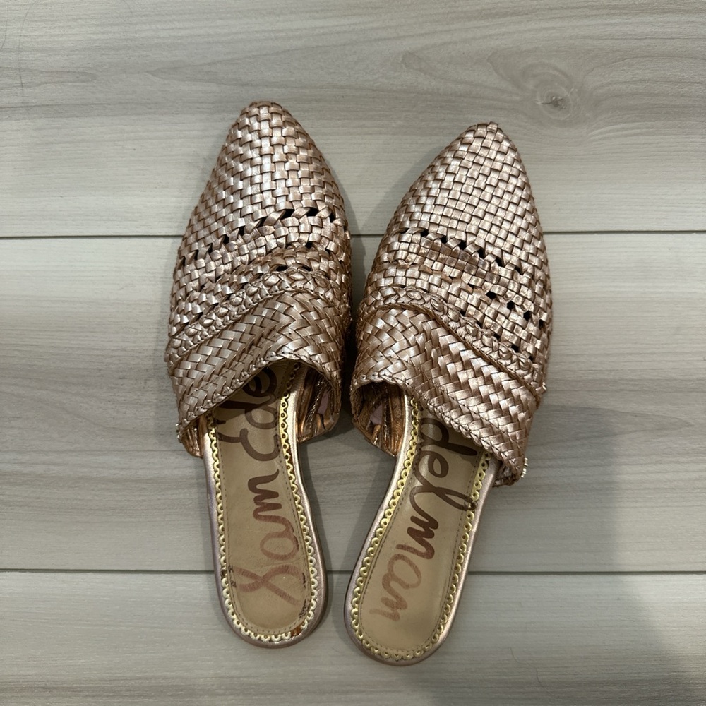 woven leather flat mules